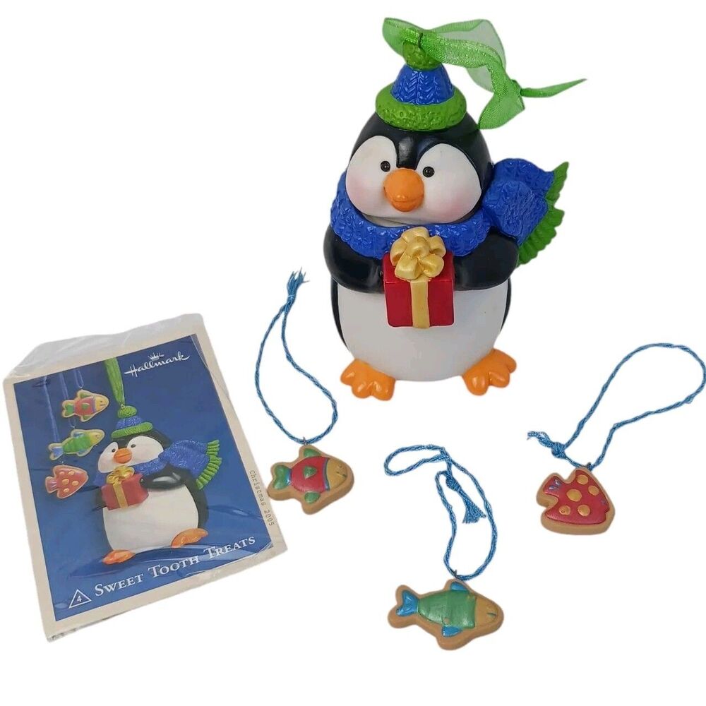 Hallmark Ornament 2005 Sweet Tooth Treats #4 Penguin Cookie Jar & 3 Fish Cookies